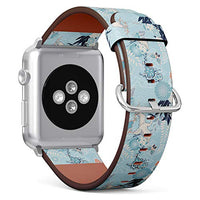 S-Type iWatch Leather Strap Printing Wristbands for Apple Watch 4/3/2/1 Sport Series (42mm) - Kimono Background with Crane and Flowers