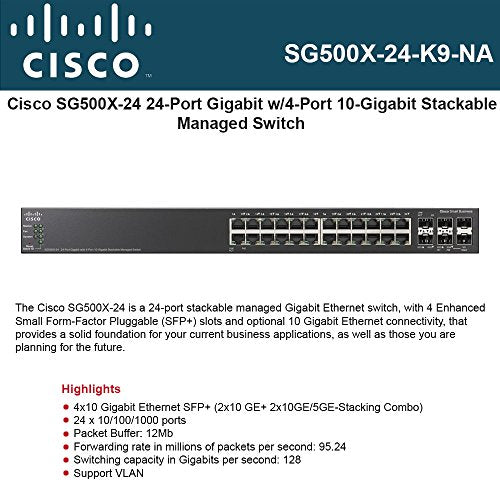 Cisco Small Business SG500X-24 Switch 24Ports Managed Rack-mountable Model SG500X-24-K9-NA