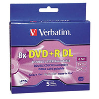 VERBATIM DVD+R Dual Layer Disc, 8.50 GB Capacity, 8X Speed - pkg. of 5
