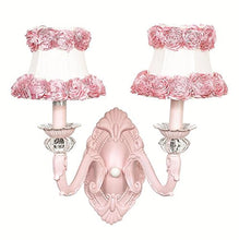 Load image into Gallery viewer, Jubilee Collection 830006-2622 2 Arm Ring of Roses on White Chandelier Shade on Wall Sconce with Pink Turret
