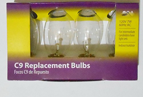 Holiday Time Clear/Transparent Incandescent C9 Replacement Bulbs, 4-Pack