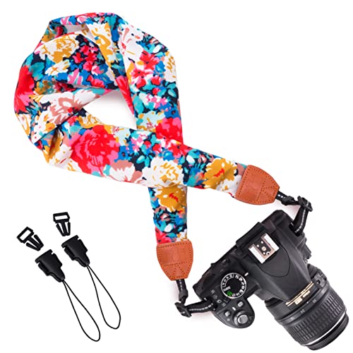 Wolven Soft Scarf Camera Neck Shoulder Strap Belt Compatible with All DSLR/SLR/Digital Camera (DC) / Instant Camera Etc, Colorful Floral