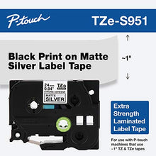 Load image into Gallery viewer, Brother Genuine P-touch TZE-S951 Tape, 1&quot; (0.94&quot;) Wide Extra-Strength Adhesive Laminated Tape,Black on Matte Silver,Laminated for Indoor or Outdoor,Water-Resistant, 0.94&quot; x 26.2&#39; (24mm x 8M), TZES951
