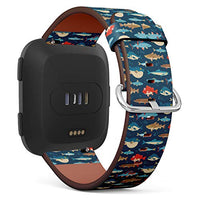 Replacement Leather Strap Printing Wristbands Compatible with Fitbit Versa - Underwater Sea Fishes Pattern
