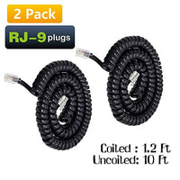 Telephone Phone Handset Cable Cord,Uvital Coiled Length 1.2 to 10 Feet Uncoiled Landline Phone Handset Cable Cord RJ9/RJ10/RJ22 4P4C(Black,2 PCS)