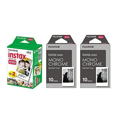 Fujifilm Instax Mini Instant Film 3-PACK BUNDLE SET , Twin Pack ( 20 ) + 2-SET Monochrome ( 20 ) for Mini 90 8 70 7s 50s 25 300 Camera SP-1 Printer
