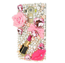 Load image into Gallery viewer, STENES Alcatel One Touch Fierce XL Case - Stylish - 100+ Bling Crystal - 3D Handmade Big Rose Flowers Sexy Lips Lipstick Design Protective Case for Alcatel One Touch Fierce XL - Pink
