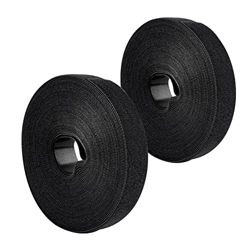 Viaky 2 Rolls Cable Fastening Ties 0.78'', Wrap Hook & Loop Self Adhesive Tape Reusable Cord Organizer Straps Length About 16.4 Feet (5.47 Yards)/Roll For Office Home Car And Data Centers - Black