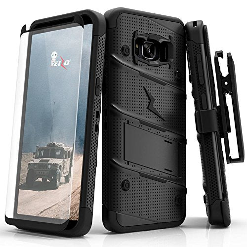 Zizo Samsung Galaxy S8 Plus Case, Bolt Series with Screen Protector, Kickstand, Military Grade Drop Tested, Holster Belt Clip