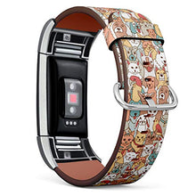 Load image into Gallery viewer, Replacement Leather Strap Printing Wristbands Compatible with Fitbit Charge 2 - Doodle Style Cartoon Cats and Dogs Pattern
