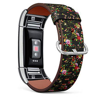 Replacement Leather Strap Printing Wristbands Compatible with Fitbit Charge 2 - Vintage Floral Pattern