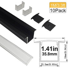 Load image into Gallery viewer, LED Aluminum Channel with Clear Cover, LightingWill 10 Pack 3.3Ft/1M U Shape Flush Mount (Section Size:0.95&quot; x 1.42&quot;) Anodized Black Channel System for &lt;20mm LED Strip Lights with Caps+Clips U05
