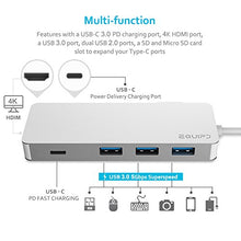 Load image into Gallery viewer, EQUIPD USB C Hub, Aluminum USB Type C Adapter with 87W USB-C PD Charging Port, 4K HDMI Output, 3 USB 3.0 Ports, USB-C Port, Compatible MacBook Pro 13&quot; 15&quot;, MacBook Air 13&quot;, MacBook and More - Silver
