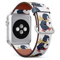 S-Type iWatch Leather Strap Printing Wristbands for Apple Watch 4/3/2/1 Sport Series (38mm) - Winter Illustration with Funny Cartoon Penguin on Skates
