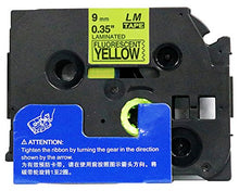 Load image into Gallery viewer, LM Tapes - Brother PT-1010 3/8&quot; (9mm 0.35 Laminated) Black on Bright Yellow (Fluorescent) Compatible TZe P-touch Tape for Brother Model PT1010 Label Maker with FREE Tape Guide Included
