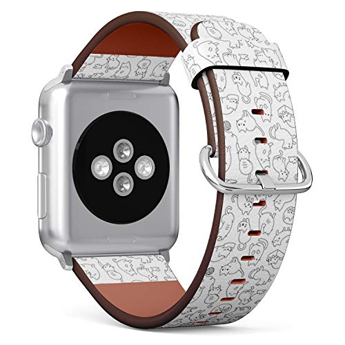 Compatible with Big Apple Watch 42mm, 44mm, 45mm (All Series) Leather Watch Wrist Band Strap Bracelet with Adapters (Cute Cartoon Cat Icons)