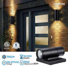 Load image into Gallery viewer, LEONLITE Integrated LED Cylinder Up Down Wall Light Outdoor, 100V-277V Aluminum Waterproof High-end Wall Sconce in 2 Lights, ETL-Listed 10W 700lm, Exterior Front Door Porch Light Fixtures, Pack of 2
