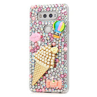 STENES Alcatel One Touch Fierce XL Case - Stylish - 100+ Bling Crystal - 3D Handmade Ice Cream Cute Balloon Design Protective Case for Alcatel One Touch Fierce XL - Pink