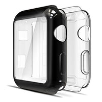 Simpeak Soft Screen Protector Bumper Case Compatible with Apple Watch 38mm Series 2 Series 3, Pack of 2, All-Around, Clear + Plated Black