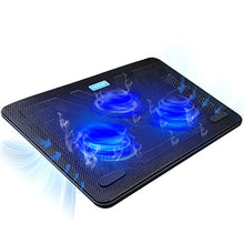 Load image into Gallery viewer, TECKNET Laptop Cooling Pad, Portable Slim Quiet USB Powered Laptop Notebook Cooler Cooling Pad Stand Chill Mat with 3 Blue LED Fans, Fits 12-17 Inches
