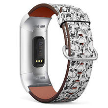 Load image into Gallery viewer, Replacement Leather Strap Printing Wristbands Compatible with Fitbit Charge 3 / Charge 3 SE - BW Dog Pattern
