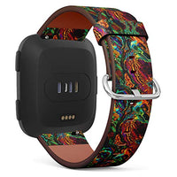 Replacement Leather Strap Printing Wristbands Compatible with Fitbit Versa - Abstract Rainbow Fractal Pattern Background