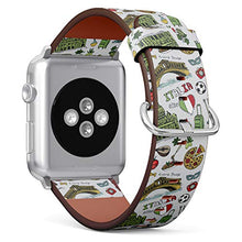 Load image into Gallery viewer, S-Type iWatch Leather Strap Printing Wristbands for Apple Watch 4/3/2/1 Sport Series (38mm) - Italy Travel Pattern with Pizza, Soccer, Heart Textured by Flag
