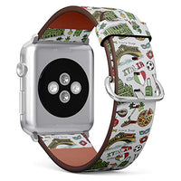 S-Type iWatch Leather Strap Printing Wristbands for Apple Watch 4/3/2/1 Sport Series (38mm) - Italy Travel Pattern with Pizza, Soccer, Heart Textured by Flag