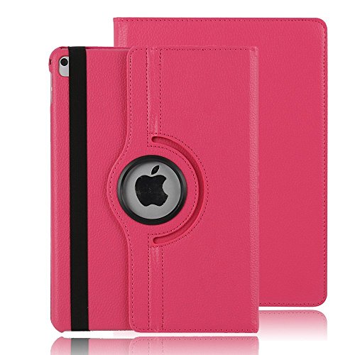 iPad Pro 9.7 Protective Case, TechCode 360 Rotating Magnetic PU Leather Book Style Smart Case Screen Protection Cover for Apple iPad Pro 9.7 inch 2016,Hot Pink