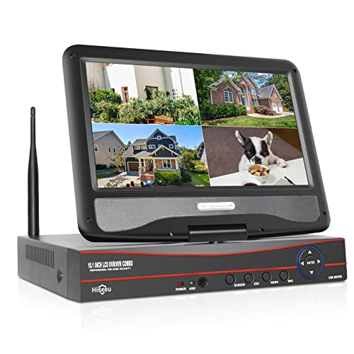 ?No HDD/Power Adapter/Mouse? 10'' LCD Wireless WiFi NVR 8 Channels Network Video Recorder, 1080P/3MP/5MP Motion Detection Zones, 24/7 Record, Work with Hiseeu Eseecloud Wireless Camera