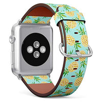 Compatible with Big Apple Watch 42mm, 44mm, 45mm (All Series) Leather Watch Wrist Band Strap Bracelet with Adapters (Pineapple)