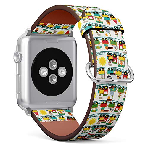 Compatible with Small Apple Watch 38mm, 40mm, 41mm (All Series) Leather Watch Wrist Band Strap Bracelet with Adapters (Train Birthday Characters)