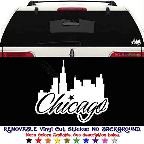 GottaLoveStickerz Chicago City Skyline Removable Vinyl Decal Sticker for Laptop Tablet Helmet Windows Wall Decor Car Truck Motorcycle - Size (07 Inch / 18 cm Wide) - Color (Matte Black)