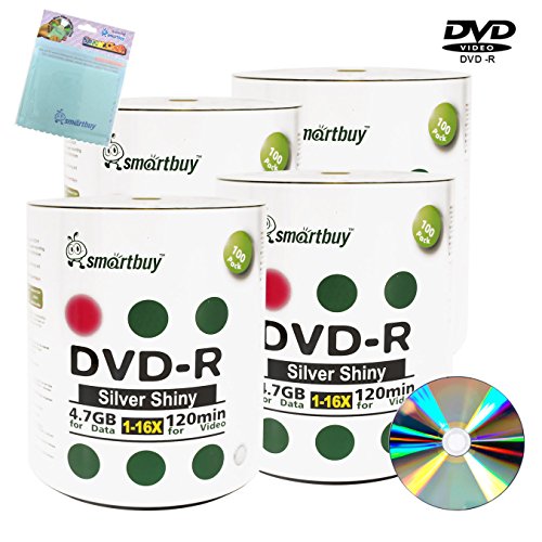 Smartbuy 400-disc 4.7GB/120min 16x DVD-R Shiny Silver Blank Media Record Disc + Free Micro Fiber Cloth