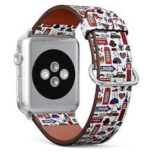 Load image into Gallery viewer, S-Type iWatch Leather Strap Printing Wristbands for Apple Watch 4/3/2/1 Sport Series (42mm) - Pattern with London Symbols and Landmarks
