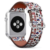 S-Type iWatch Leather Strap Printing Wristbands for Apple Watch 4/3/2/1 Sport Series (42mm) - Pattern with London Symbols and Landmarks