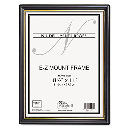 Nudell 11818 EZ Mount Document Frame w/Trim Accent, Plastic, 8-1/2 x 11, Black/Gold, 18/CT