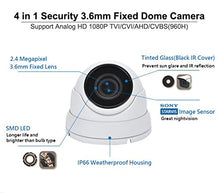 Load image into Gallery viewer, 101AV STARVIS Image Sensor 1080P 4in1 (TVI, AHD, CVI, CVBS) 3.6mm Fixed Lens Indoor Outdoor Dome Camera DWDR OSD menu for CCTV DVR Home Office Surveillance Security (White)
