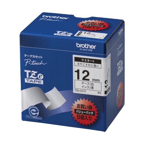 Brother TZe tape laminate tape (white / black) 12mm 5 pack of TZe-231V (japan import)