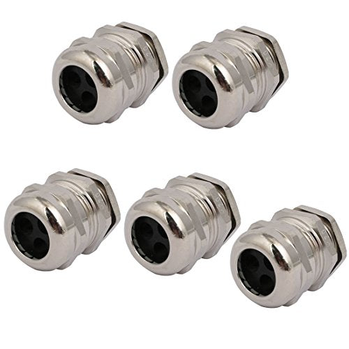 Aexit M20x1.5mm Thread Transmission 5mm Dia 3 Holes Metal Cable Gland Joint Silver Tone 5pcs
