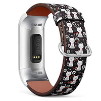 Replacement Leather Strap Printing Wristbands Compatible with Fitbit Charge 3 / Charge 3 SE - Cute Cat Pattern