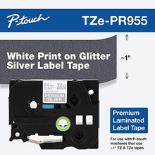 Load image into Gallery viewer, Brother TZEPR955 P-touch TZe-PR955 White Print on Premium Glitter Silver Laminated Tape 24mm (0.94&quot;) wide x 8m (26.2&#39;) long
