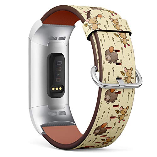Replacement Leather Strap Printing Wristbands Compatible with Fitbit Charge 3 / Charge 3 SE - Autumnpattern with Fitbit Cute Compatible with Fitbitest Animals in Doodle Style