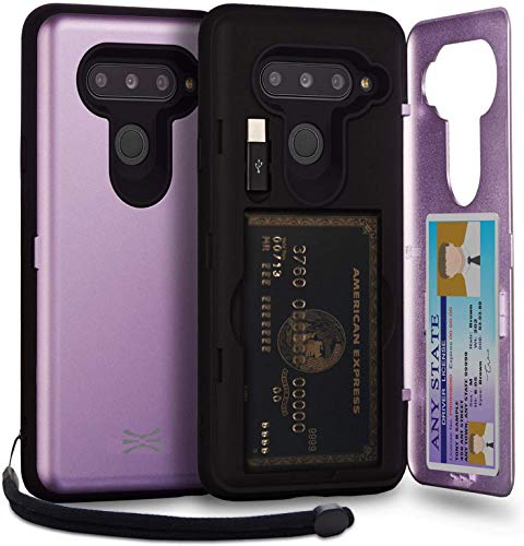 TORU CX PRO Case for LG V40 ThinQ, with Card Holder | Slim Protective Cover with Hidden Credit Cards Wallet Flip Slot Compartment Kickstand | Include Mirror, Strap, USB Adapter - Purple