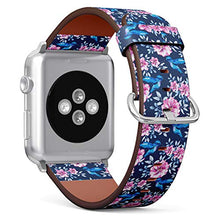 Load image into Gallery viewer, S-Type iWatch Leather Strap Printing Wristbands for Apple Watch 4/3/2/1 Sport Series (42mm) - Floral Pattern with Blue and Pink Flowers and Hummingbirds
