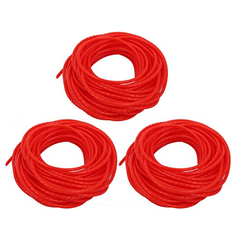 Aexit 3pcs 3mm Electrical equipment Dia. Flexible Spiral Tube Cable Wire Wrap Computer Manage Cord Red 10M Length