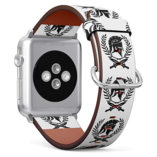 S-Type iWatch Leather Strap Printing Wristbands for Apple Watch 4/3/2/1 Sport Series (38mm) - Spartan Helmet and Swords with a Laurel Wreath