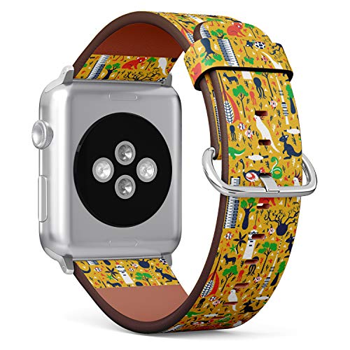 S-Type iWatch Leather Strap Printing Wristbands for Apple Watch 4/3/2/1 Sport Series (42mm) - Australian Koala, Kangaroo Wild Animals and Travel Landmark