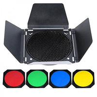 GODOX BD-04 Barn Door + Honeycomb Grid + 4 Color Filter for Standard Reflector for Godox QT600IIM QT600 QT400IIM QT400
