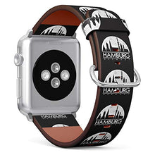 Load image into Gallery viewer, S-Type iWatch Leather Strap Printing Wristbands for Apple Watch 4/3/2/1 Sport Series (42mm) - Hamburg Germany Full Moon Night Skyline Silhouette Design City
